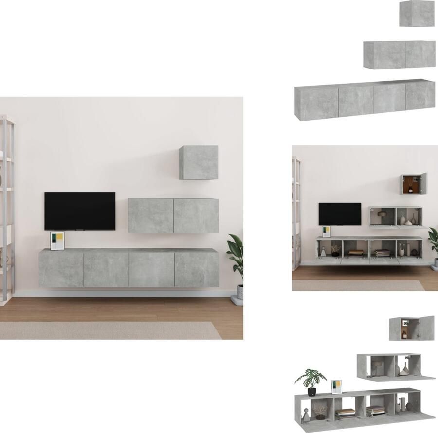VidaXL Tv-meubelset Tv-meubelsets Tv-meubel Tv Meubelset 4-delige Tv-meubelset bewerkt hout betongrijs