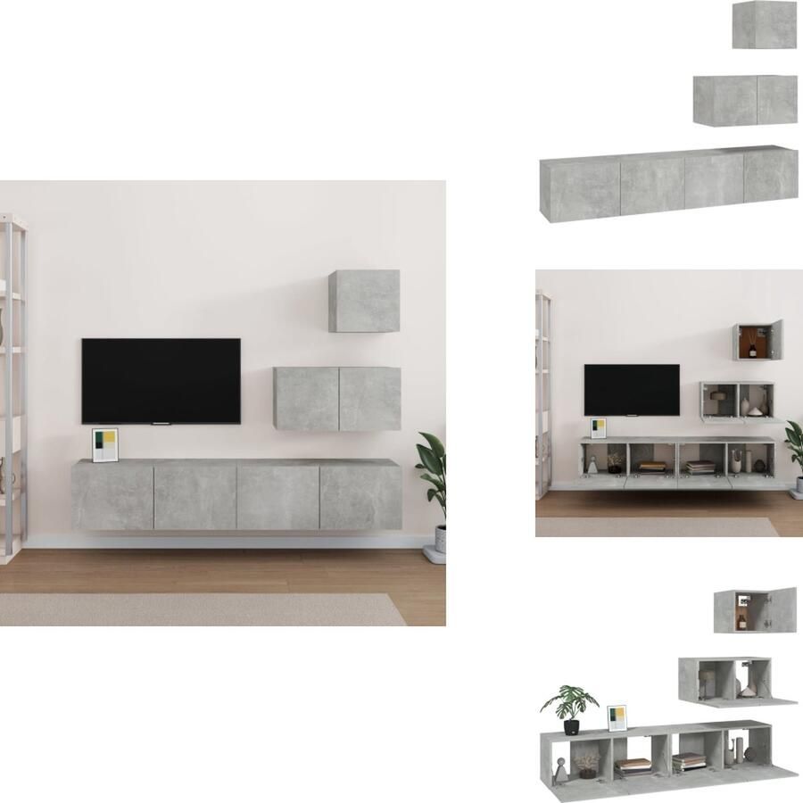 VidaXL TV-meubelset betongrijs bewerkt hout 30.5 x 30 x 30 cm 60 x 30 x 30 cm 80 x 30 x 30 cm (B x D x H) Kast