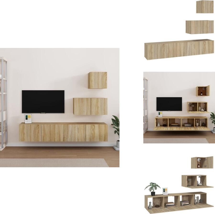 VidaXL Tv-meubelset Tv-meubelsets Tv-meubel Tv Meubelset 4-delige Tv-meubelset bewerkt hout sonoma eikenkleurig