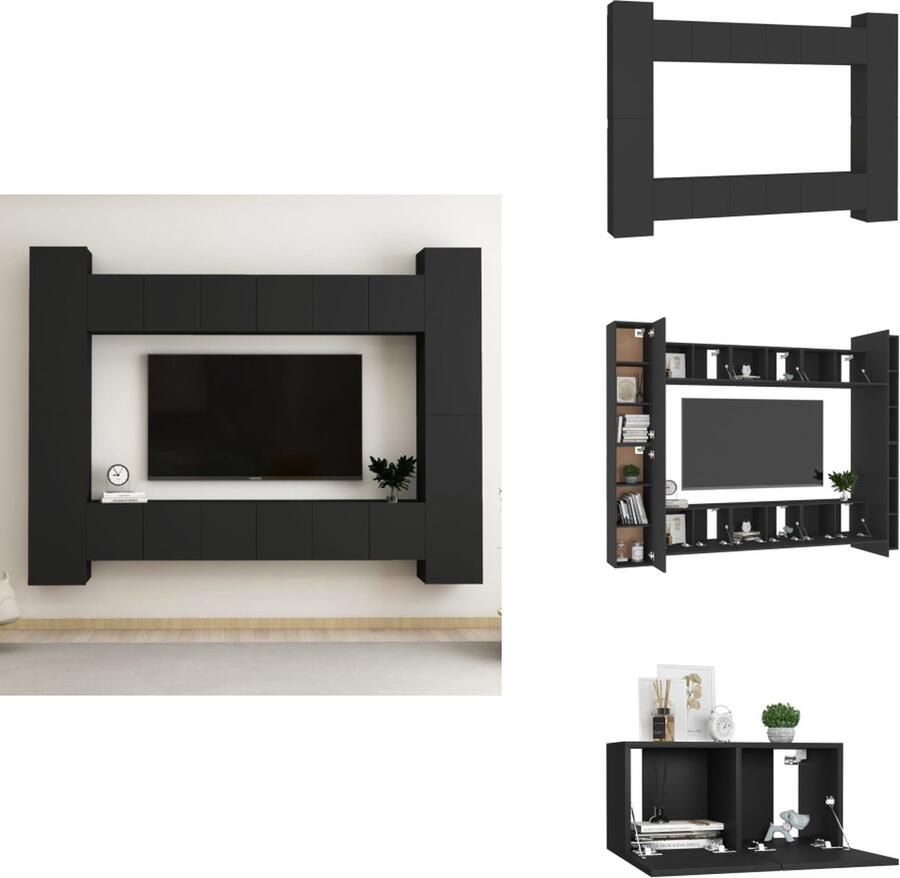 VidaXL Tv-meubelset Tv-meubelsets Tv Meubelset Tv Meubelsets 10-delige Tv-meubelset bewerkt hout zwart