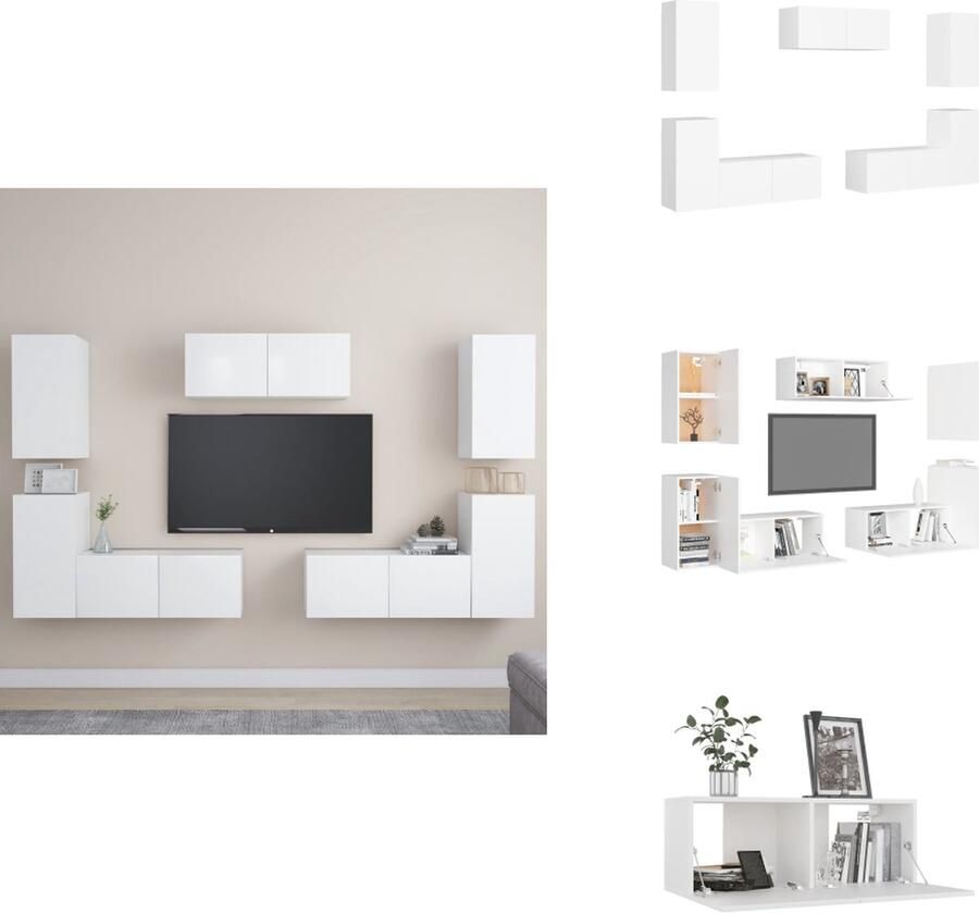 VidaXL Televisiekast Trendy Design Meerdere Vakken Eenvoudig te Onderhouden Wit Spaanplaat 80 x 30 x 30 cm (L) 30.5 x 30 x 60 cm (M) Montage Vereist 3 x tv-meubel (L) 4 x tv-meubel (M) Kast
