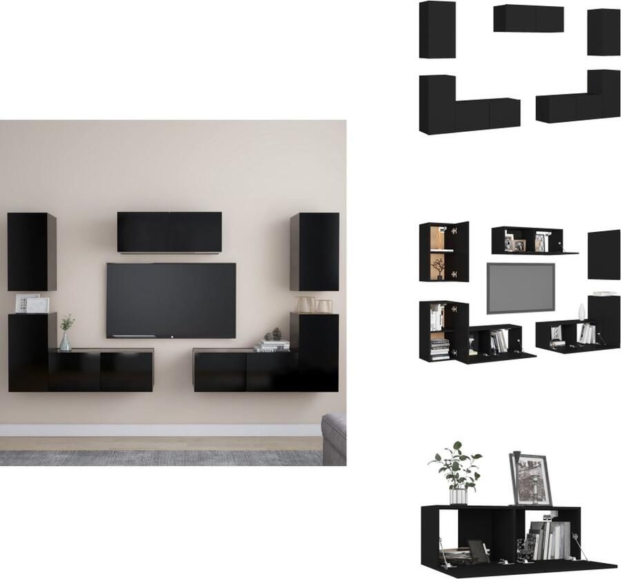 VidaXL Tv-meubelset Tv-meubelsets Tv Meubelset Tv Meubelsets 7-delige Tv-meubelset bewerkt hout zwart