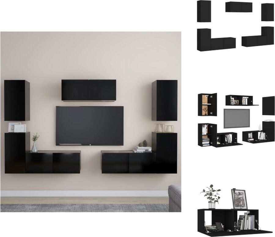 VidaXL Tv-meubelset Tv-meubelsets Tv Meubelset Tv Meubelsets 7-delige Tv-meubelset bewerkt hout zwart - Foto 2