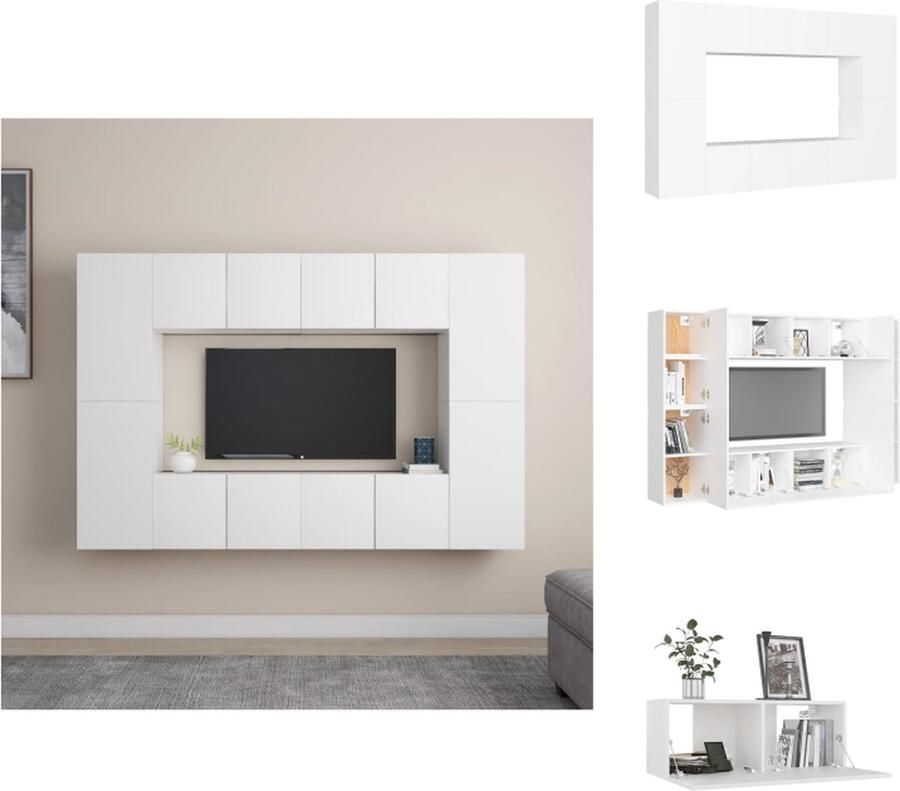 VidaXL Tv-meubelset Tv-meubelsets Tv Meubelset Tv Meubelsets 8-delige Tv-meubelset bewerkt hout wit