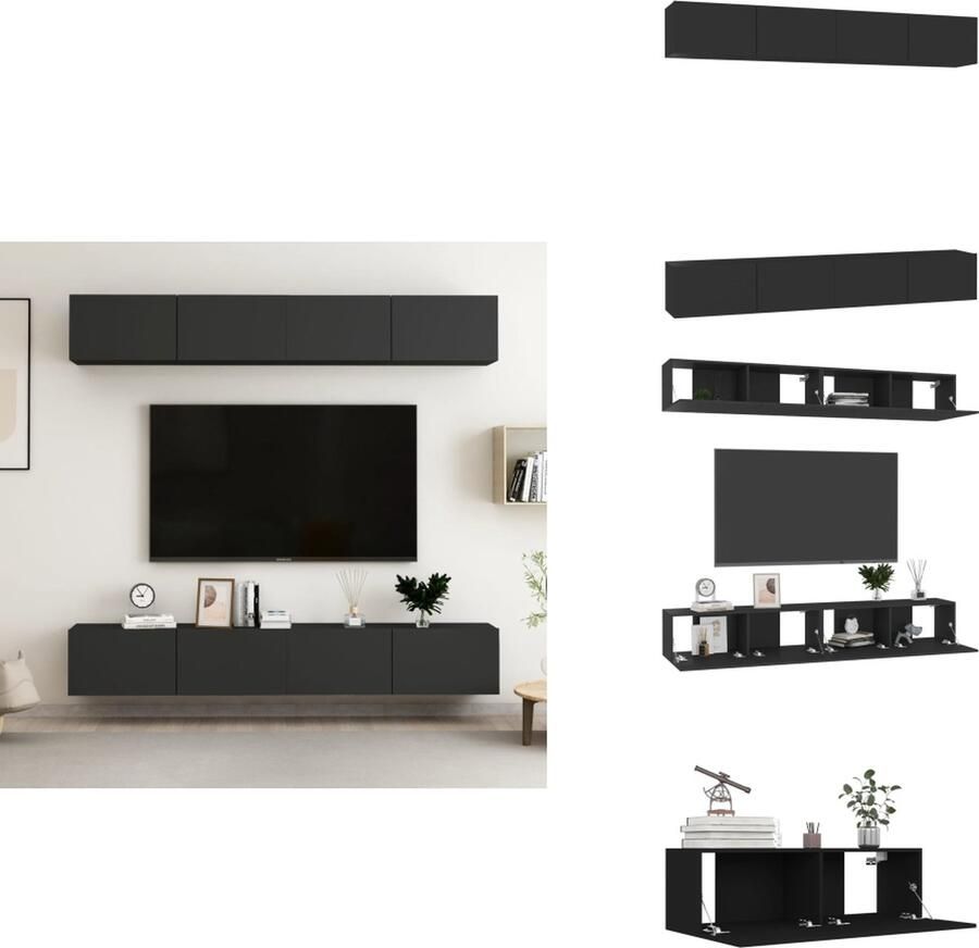 VidaXL Tv-meubelset Tv-meubelsets Tv Meubelset Tv Meubelsets Tv-meubelen 4 st 100x30x30 cm bewerkt hout zwart