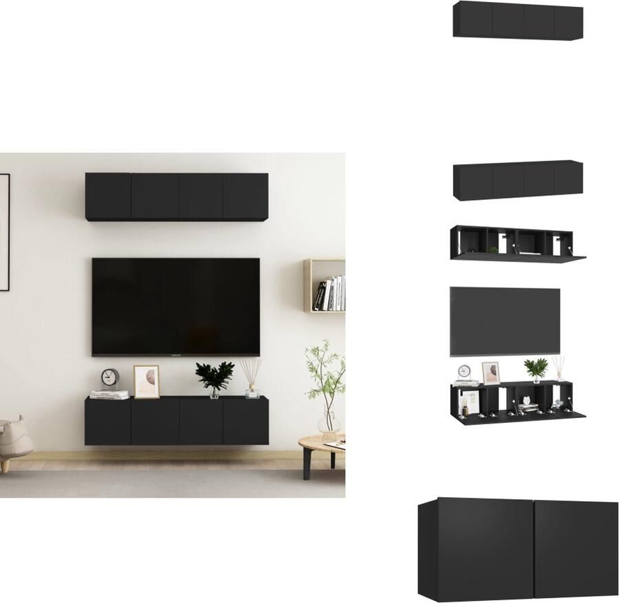 VidaXL Tv-meubelset Tv-meubelsets Tv Meubelset Tv Meubelsets Tv-meubelen 4 st 60x30x30 cm bewerkt hout zwart