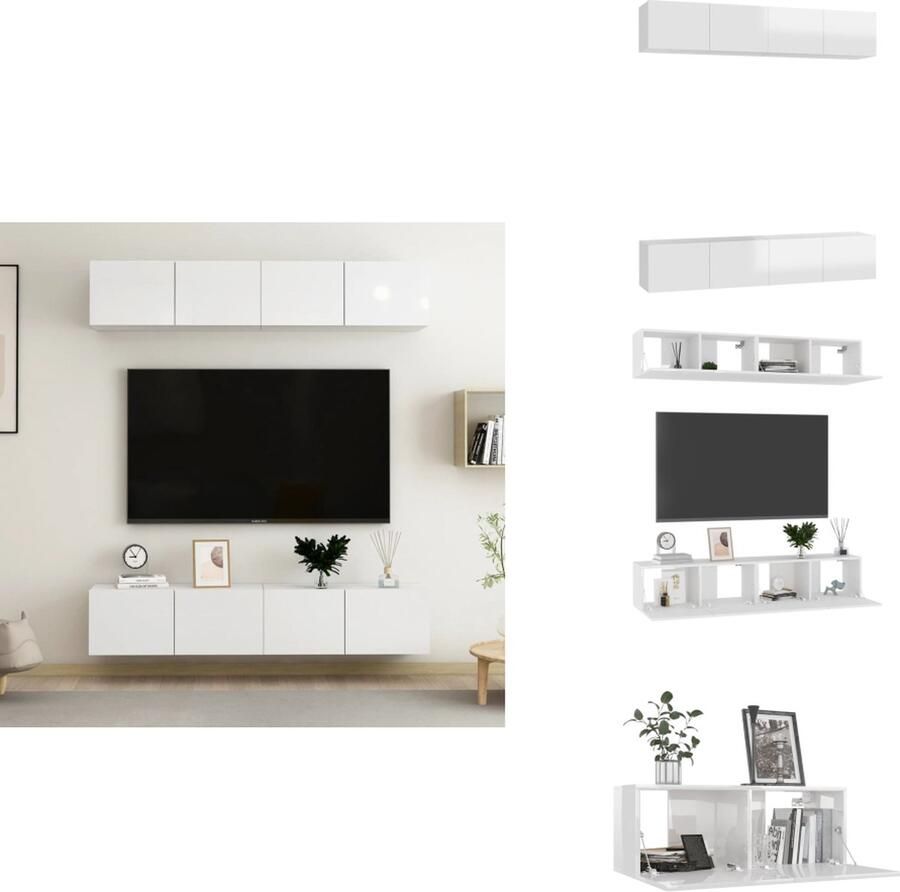 VidaXL Tv-meubelset Tv-meubelsets Tv Meubelset Tv Meubelsets Tv-meubelen 4 st 80x30x30 cm bewerkt hout hoogglans wit
