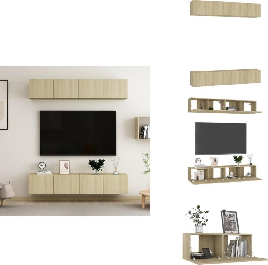 VidaXL Tv-meubelset Tv-meubelsets Tv Meubelset Tv Meubelsets Tv-meubelen 4 st 80x30x30 cm bewerkt hout sonoma eikenkleurig - Foto 1