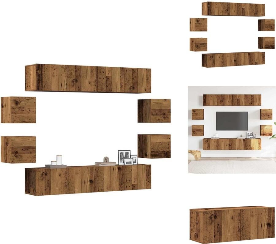 VidaXL 8-delig Tv-meubelset wandmontage bewerkt hout oud houtkleurig