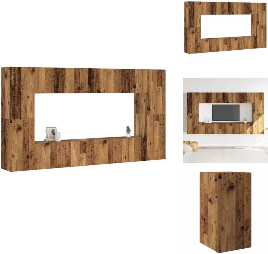 VidaXL 8-delig Tv-meubelset wandmontage bewerkt hout oud houtkleurig