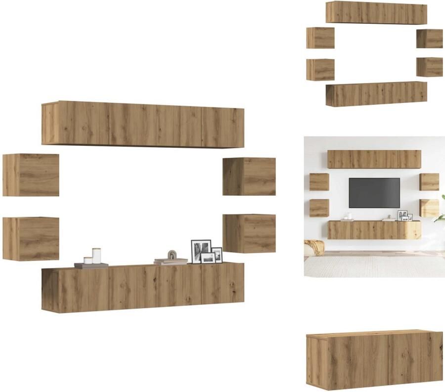 VidaXL 8-delig Tv-meubelset wandmontage eiken Tv Meubelset Wandmontage Tv Kast Houten Tv Meubilair Eiken Tv Meubel Salontafel