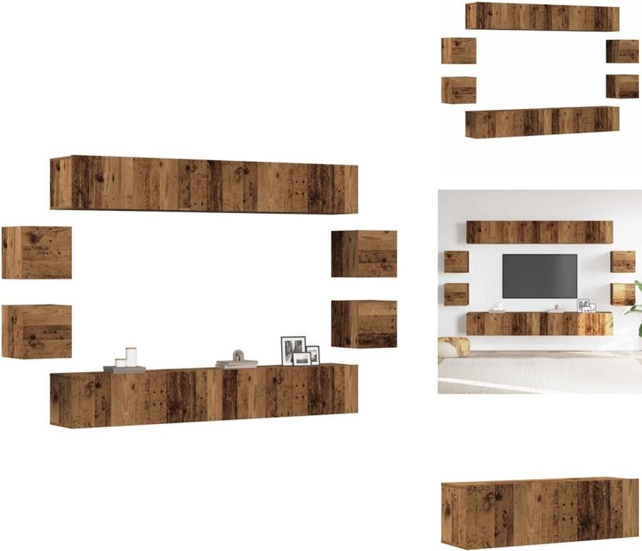 VidaXL 8-delig Tv-meubelset wandmontage bewerkt hout oud houtkleurig - Foto 3