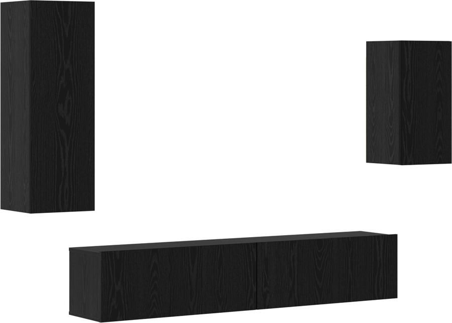 VidaXL Wandkast Set met plank met opslag 4 pcs Zwart eikenhout 30.5 x 30 x 90 cm
