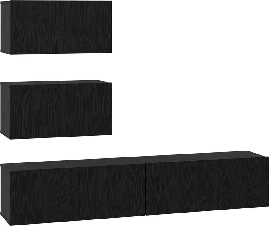 VidaXL TV-kast set 4 pcs Zwart eikenhout 80 x 30 x 30 cm Bewerkt hout