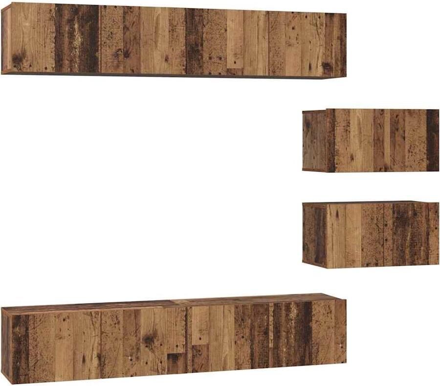 VidaXL Tv-meubelset met plank Wandgemonteerd Anders met opslag met de deur 6 pcs Oud hout Medium Bewerkt hout