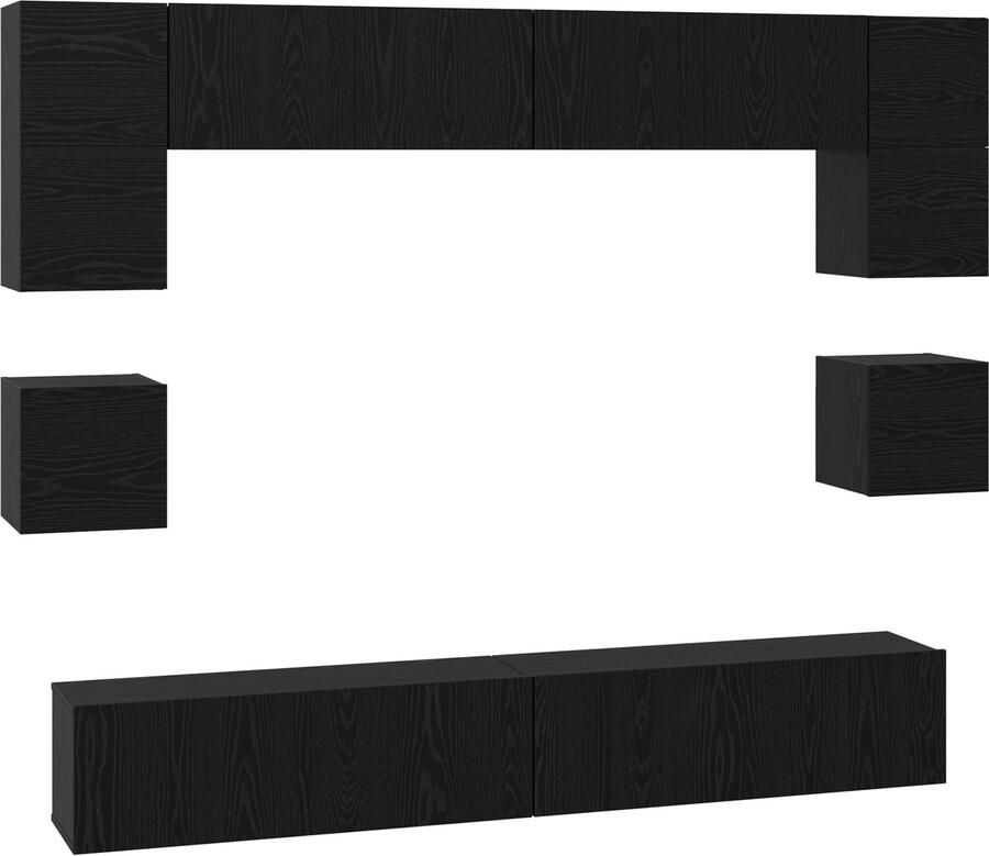 VidaXL Tv-meubelset met plank Anders met opslag met de deur 8 pcs Zwart eikenhout 100 x 30 x 30 cm