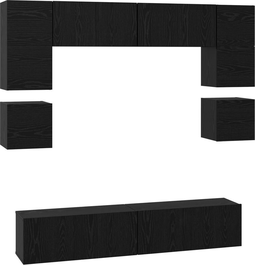 VidaXL Tv-meubelset 8 pcs Zwart eikenhout 80 x 30 x 30 cm Bewerkt hout