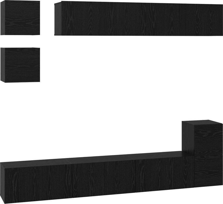 VidaXL Tv-meubelset Wandgemonteerd 8 pcs Zwart Eiken Bewerkt hout