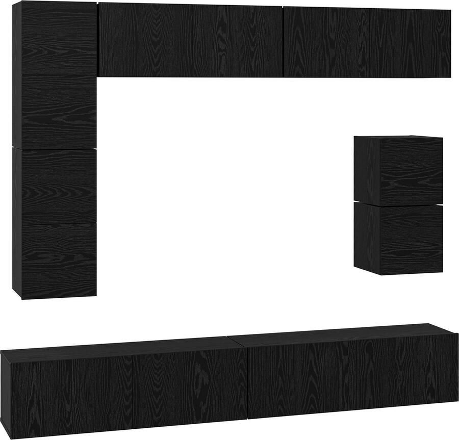 VidaXL Tv-meubelset met plank Anders met opslag 8 pcs Zwart Eiken