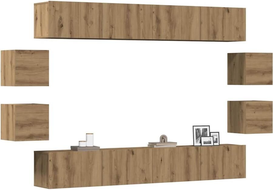 VidaXL Tv-meubelset wandmontage artisan eiken Tv Meubels Wandmontage Tv Kast Kunststof Houten Tv Stand Salontafel Media Kast
