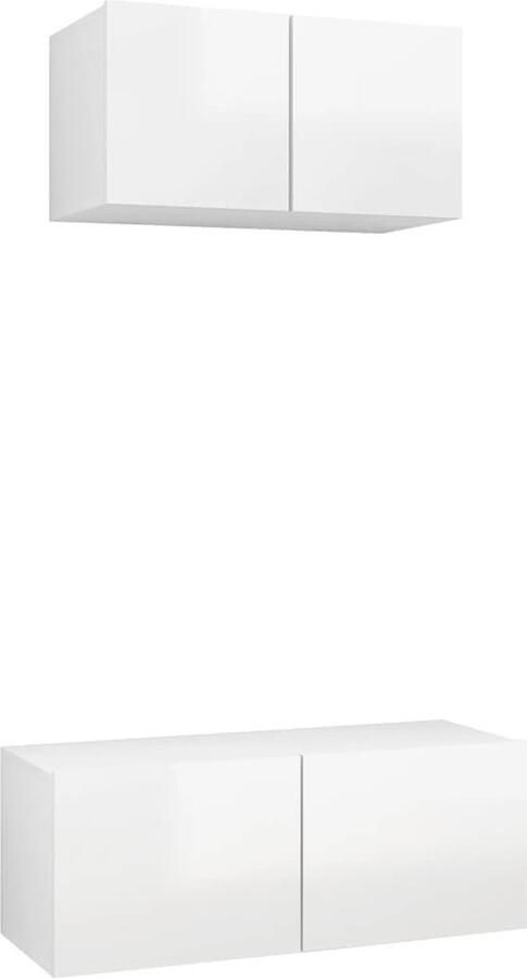 VidaXL Tv-meubelset Wit hoogglans 2-delig Hout Tv Meubels Houten Tv Kasten Witte Tv Kasten Wandmontage Tv Kast Tv Salontafel Media Kast Living Room Decor Opslag Ruimte Modern Interieur Minimalistisch Design