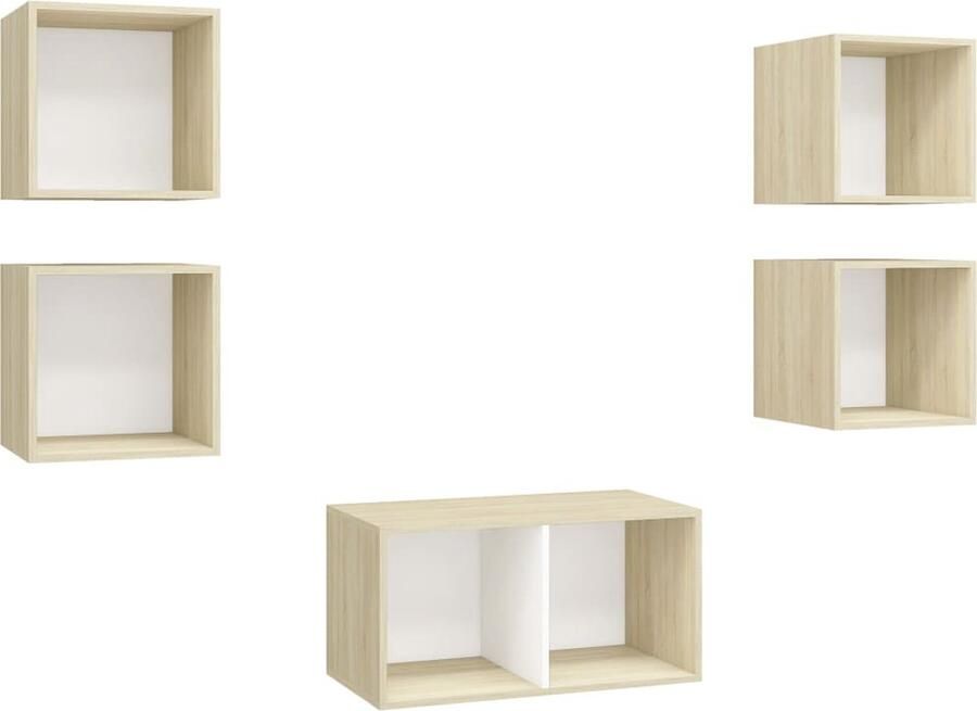 VidaXL Tv-meubelset Wit Sonoma Eiken 5-delig Tv-meubel Salontafel Woonkamer Meubilair Houten Tv-standaard Media Kast Witte Tv-kast Sonomaneiken Tv-kast Wandmontage Tv-meubel Opbergruimte Tv-meubel