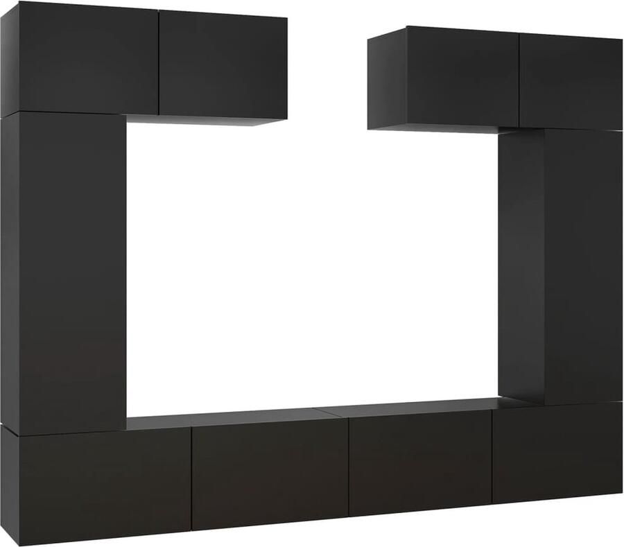 VidaXL Tv-meubelset Zwart 6-delig Bewerkt hout Tv Kast Tv Meubel Salontafel Media Kast Videowerkbank Zwarte Tv Kast Houten Tv Kast Wandmontage Tv Kast Tv Combinatie
