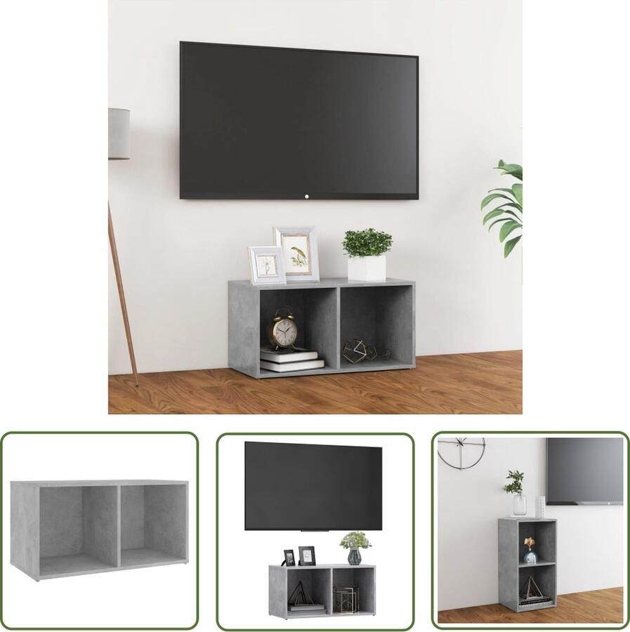 The Living Store Televisiekast Trendy Betongrijs 72x35x36.5 cm 2 vakken Televisiescherm Tv Meubilair Tv Stand Houten Tv Kast Grijze Tv Kast