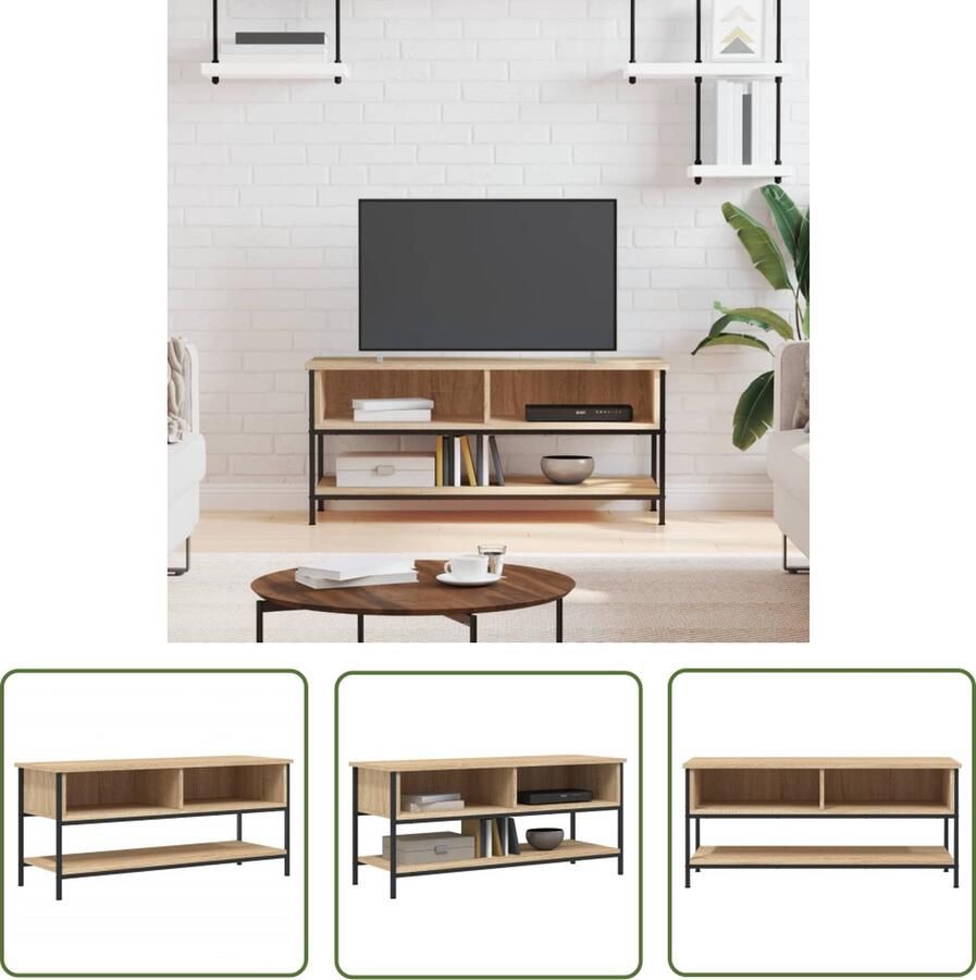 The Living Store TV-kast Sonoma eiken 100 x 35 x 45 cm Duurzaam hout Open vakken en schap IndustriÃle poten Tv Kast Tv Meubilair Salontafel Houten Tv Stand Industrieel Design - Foto 2