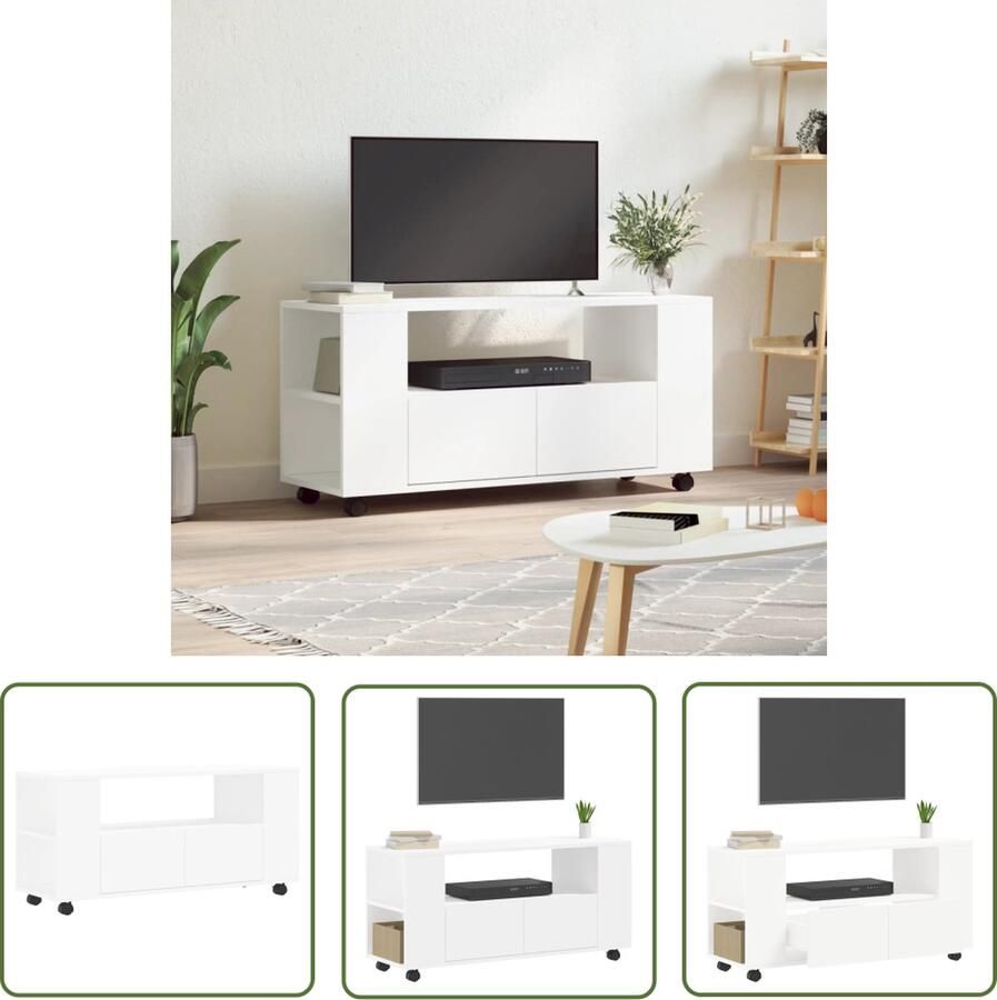 The Living Store TV-meubel TV-kastje 102 x 34.5 x 43 cm wit Tv Kast Tv Meubilair Houten Tv Stand Witte Tv Kast Salontafel - Foto 2