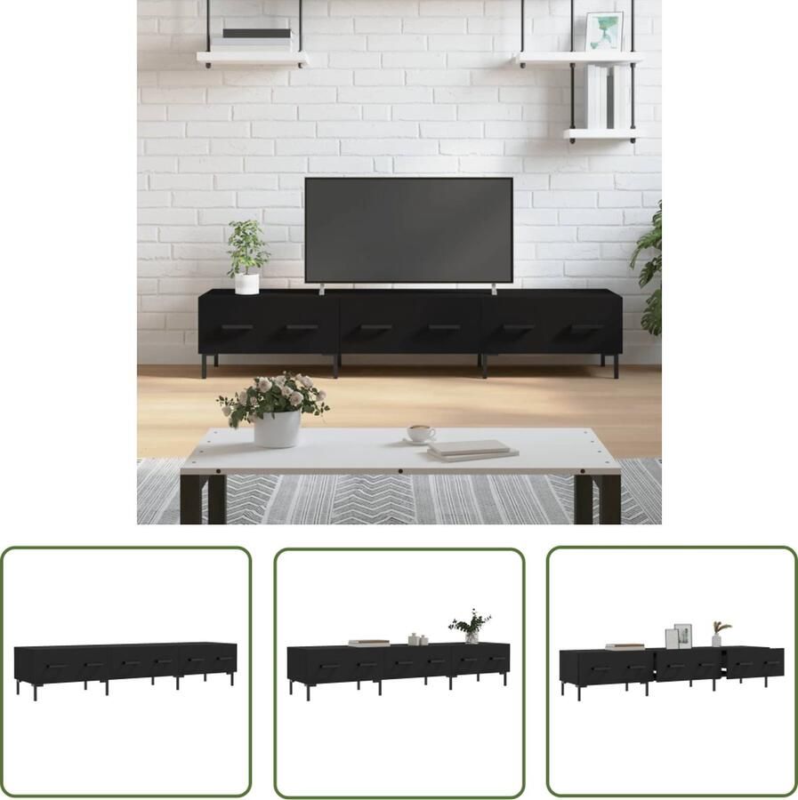 The Living Store TV-meubel Zwart 150 x 36 x 30 cm Bewerkt Hout IJzer Tv Kast Tv Meubilair Zwarte Tv Kast Houten Tv Kast Bewerkthout Tv Kast - Foto 2