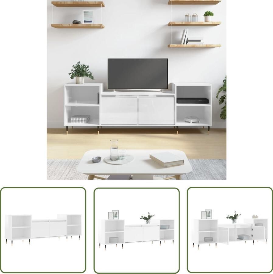 The Living Store Tv-meubel 160x35x55 cm bewerkt hout hoogglans wit Tv Kast Tv Stand Tv Meubel Salontafel Entertainment Center