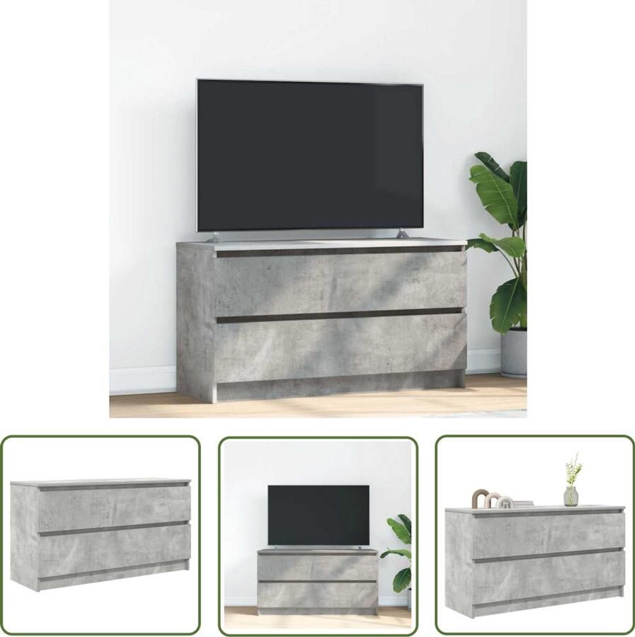 The Living Store Tv-meubel 100x35x54 cm bewerkt hout betongrijs Tv-meubel Tv Stand Salontafel Houten Tv-kast Opbergruimte