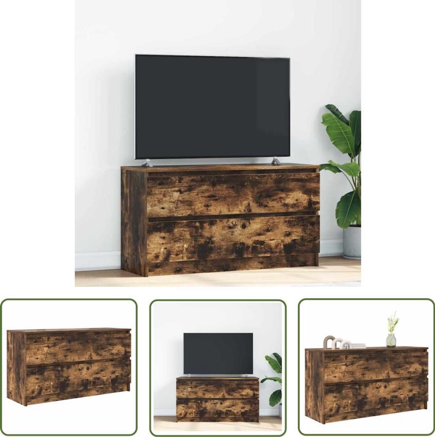The Living Store Tv-meubel 100x35x54 cm bewerkt hout gerookt eikenkleurig Tv-meubel Tv Stand Houten Tv-kast Opbergruimte Salontafel