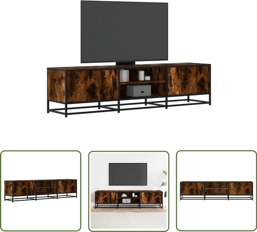 The Living Store Tv-meubel 160x35x41 cm bewerkt hout metaal gerookt eikenkleur Tv-meubel Tv Stand Salontafel Houten Tv-meubel Industrieel Tv-meubel