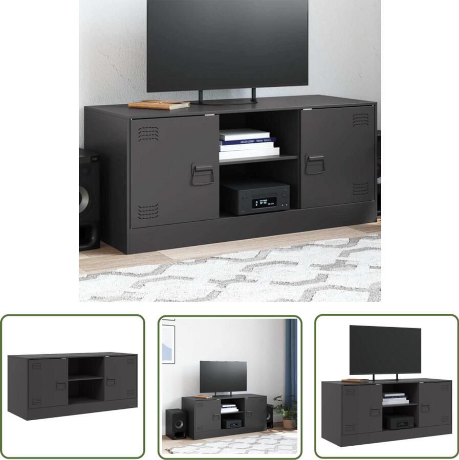 The Living Store Tv-meubel 99x39x44 cm staal zwart Tv-meubel Tv Stand Salontafel Zwart Tv-meubel Staal Tv-kast