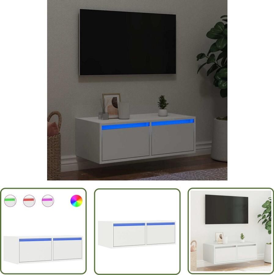 VidaXL Tv Stand Tv-meubel met LED-verlichting 75x35 5x25 cm wit Houten Tv-stand Led Tv-meubel Salontafel