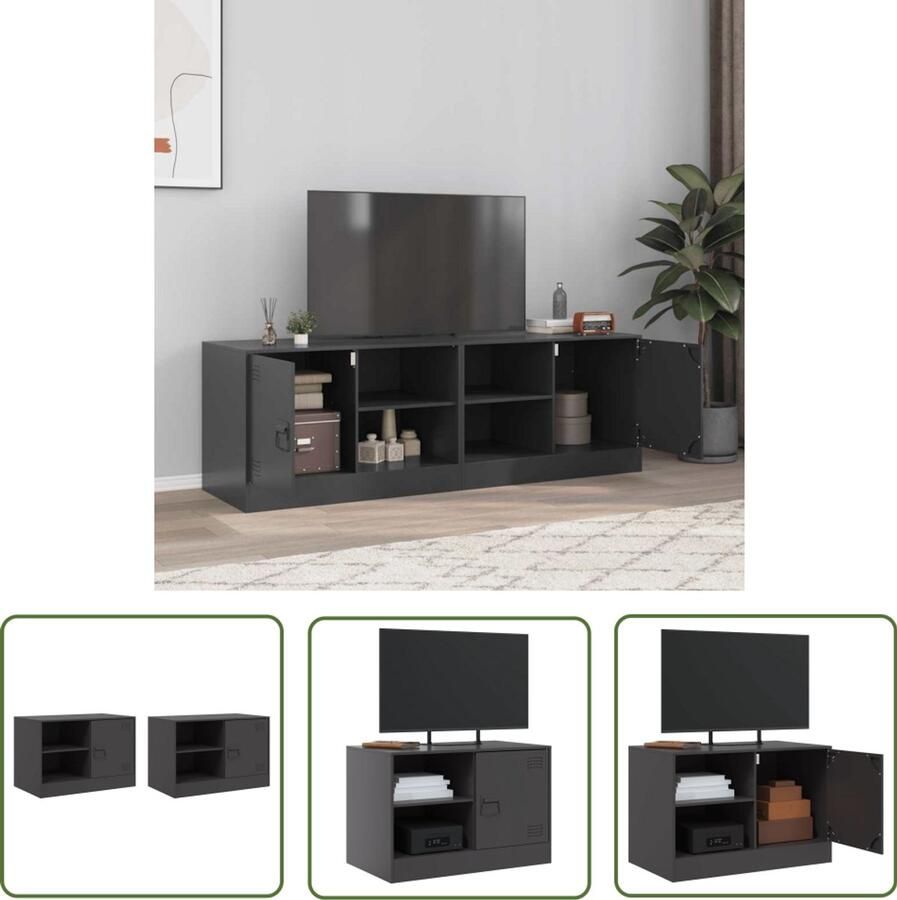 VidaXL Tv Stand Tv Meubel Tv-meubelen 2 st 67x39x44 cm staal zwart Zwarte Tv Kast Staal Tv Kast Salontafel