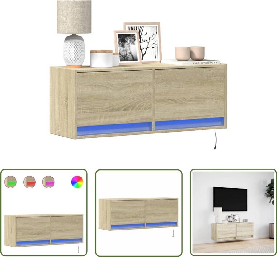 VidaXL Tv-stand Tv-meubel Tv-wandmeubel met LED-verlichting 100x31x35 cm sonoma eiken Salontafel Houten Tv-meubel Led-verlichting