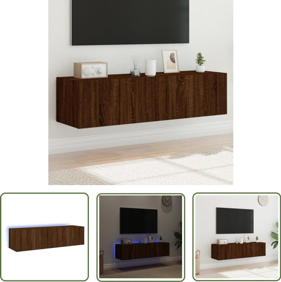 The Living Store Tv-wandmeubelen met LED-verlichting 2 st 60x35x31 cm bruineiken Tv Wandkast Tv Stand Led Verlichting Houten Kast Bruine Kast