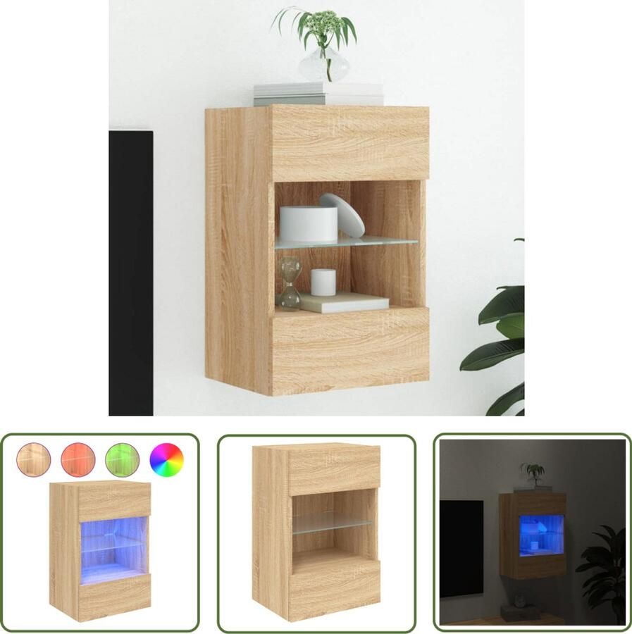 The Living Store Tv-wandmeubel met LED-verlichting 40x30x60 5 cm sonoma eiken Tv Wandmeubel Tv Stand Led Tv Meubels Rgb Verlichting Houten Tv Kast