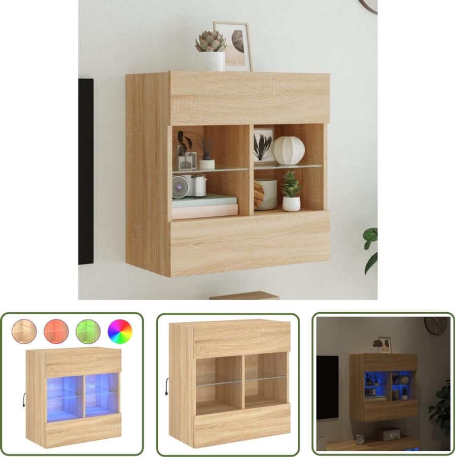 The Living Store Tv-wandmeubel met LED-verlichting 58 5x30x60 5 cm sonoma eiken Tv Wandmeubel Tv Stand Led Verlichting Salontafel Houten Tv Kast