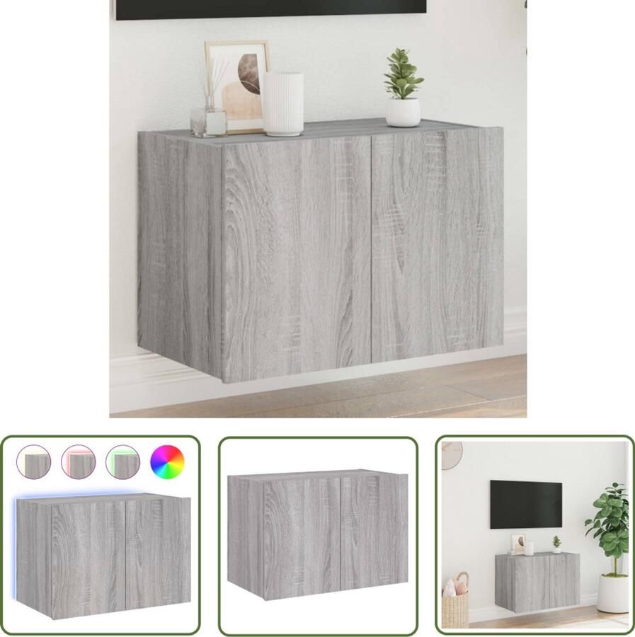 The Living Store Tv-wandmeubel met LED-verlichting 60x35x41 cm grijs sonoma Tv Wandmeubel Tv Stand Led Tv Meubels Grijze Tv Kast Houten Tv Kast