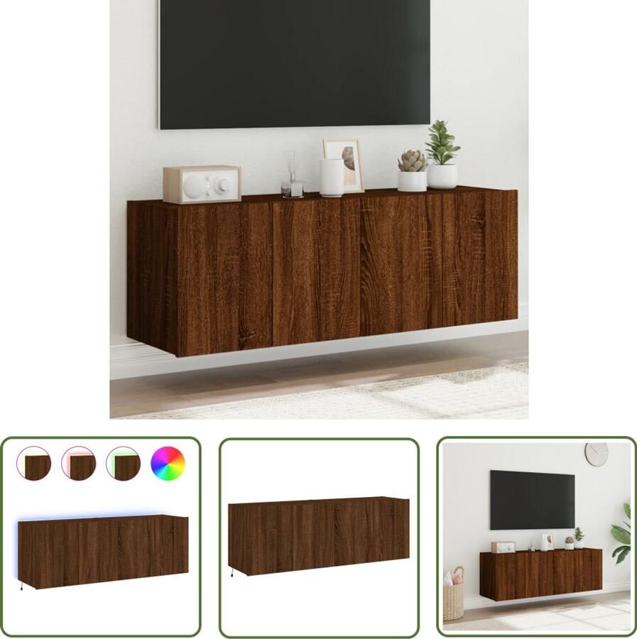 The Living Store Tv-wandmeubels met LED 2 st 60x35x41 cm bruin eikenkleur Tv Wandmeubel Tv Stand Houten Tv Kast Led Tv Kast Bruine Eiken Meubilair