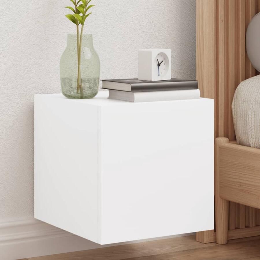 The Living Store Tv-wandmeubels met LED-verlichting 2 st 30 5x35x30 cm wit Tv Wandplank Tv Stand Led Tv Tafel Houten Tv Kast Modern Tv Meubel