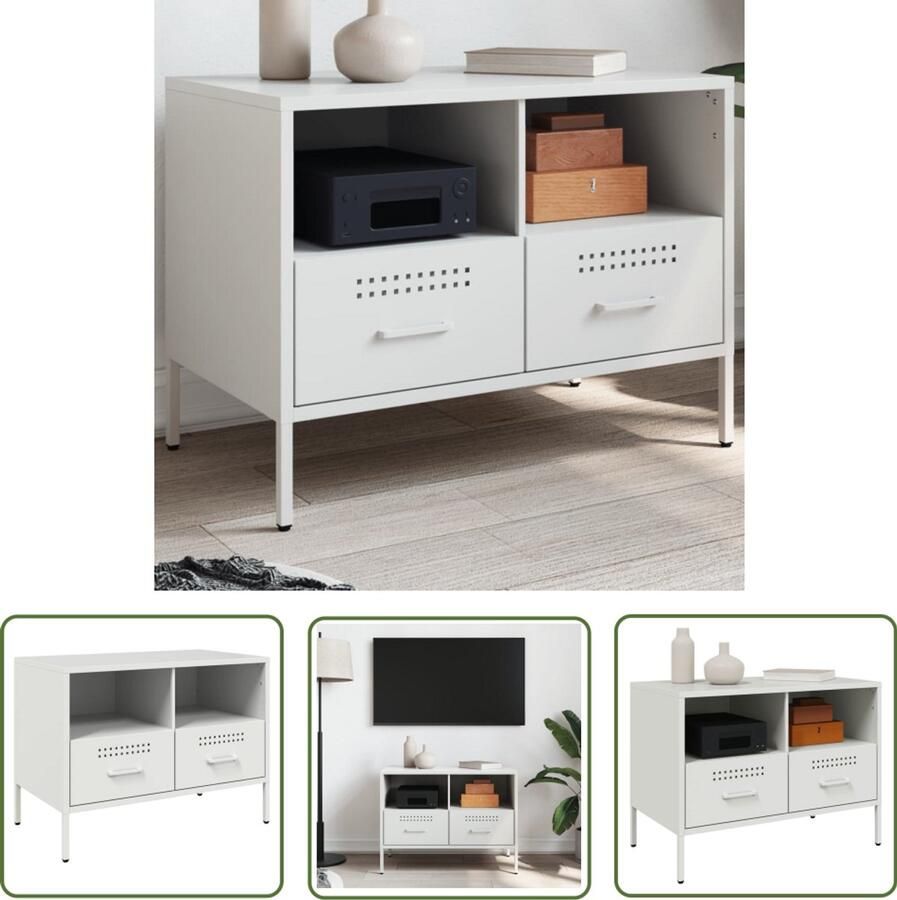 The Living Store Tv-meubel 68x39x50 5 cm staal wit Tv Meubel Industrieel Tv Stand Zwart Salontafel Metaal Kasten Industrieel Opslagoplossing