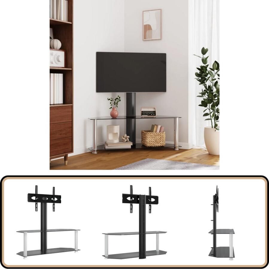 VidaXL Tv-standaard 32-70 inch zwart en zilver Tv Stand Tv Meubel Hoeksysteem Tv Kast Media Kast