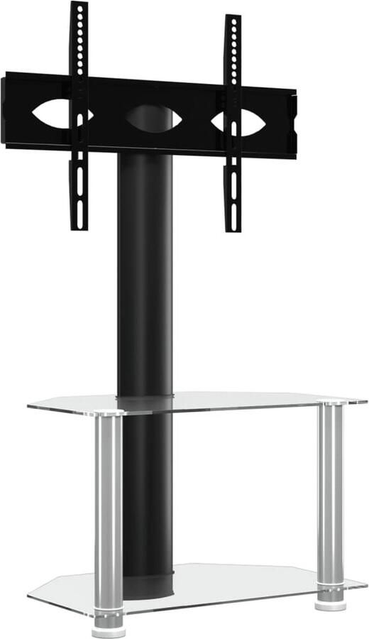 VidaXL Tv-standaard 32-70 inch Zwart Zilver 2 laags Tv Stand Zwart Tv Kast Hoek Media Meubilair Tv Stelling Televisiehouder