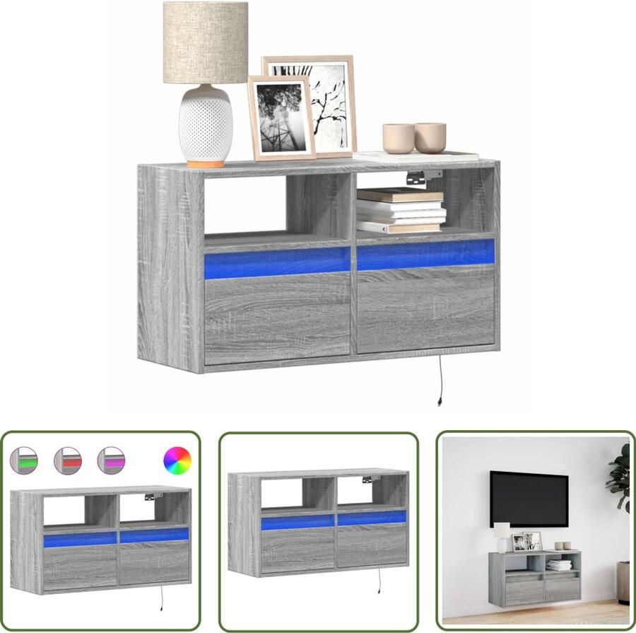 VidaXL Tv-standaard Tv-meubel Tv-wandmeubel met LED 80x31x45 cm grijs sonoma eikenkleurig Salontafel Grijze Tv Kast Houten Tv Kast