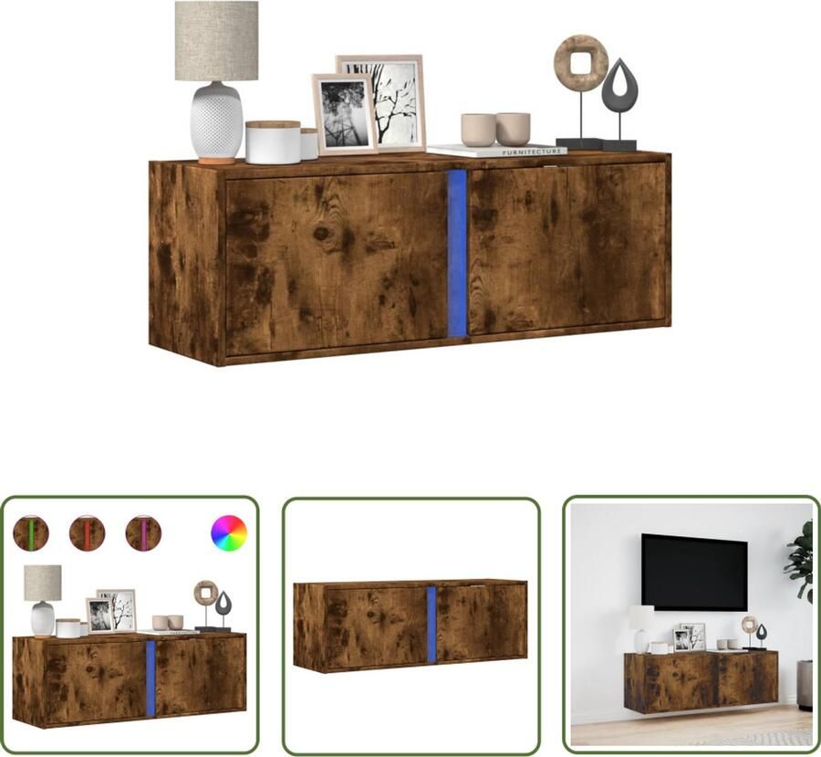 VidaXL Tv-standaard Tv-meubel Tv-wandmeubel met LED-verlichting 100x31x35 cm gerookt eiken Wandmontage Led Verlichting Houten Tv-meubel